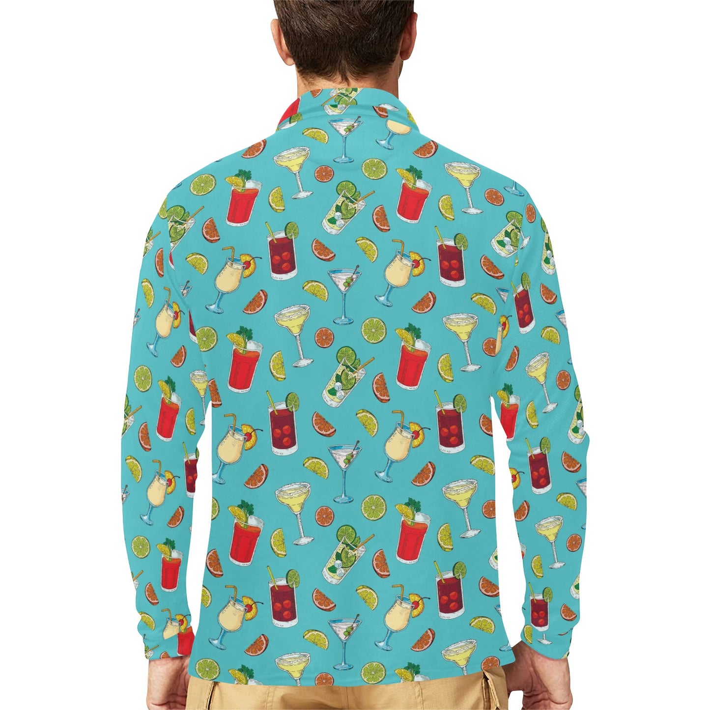 Cocktail Pattern Print Design 05 Long Sleeve Polo Shirt For Men's
