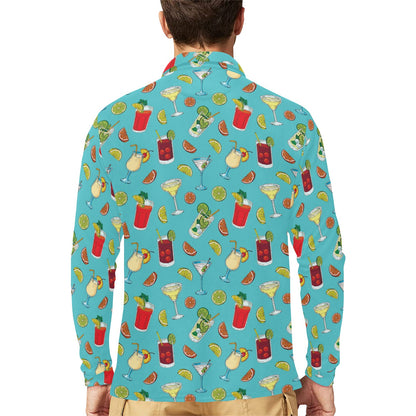 Cocktail Pattern Print Design 05 Long Sleeve Polo Shirt For Men's