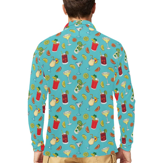 Cocktail Pattern Print Design 05 Long Sleeve Polo Shirt For Men's