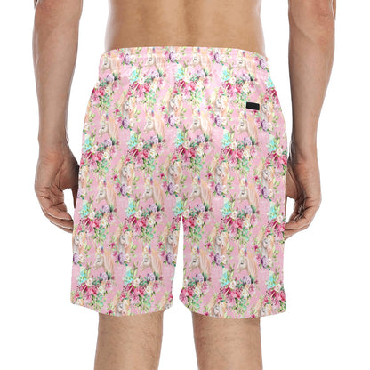 Unicorn Princess with Rose Men's Swim Trunks Beach Shorts