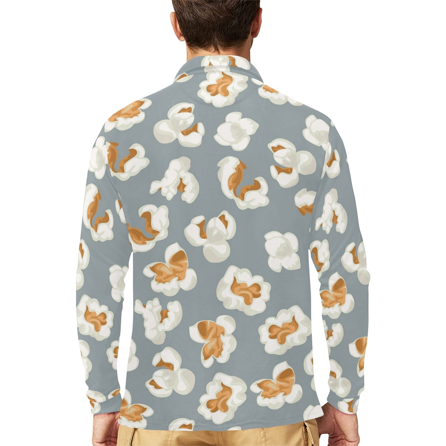Popcorn Pattern Print Design A05 Long Sleeve Polo Shirt For Men's