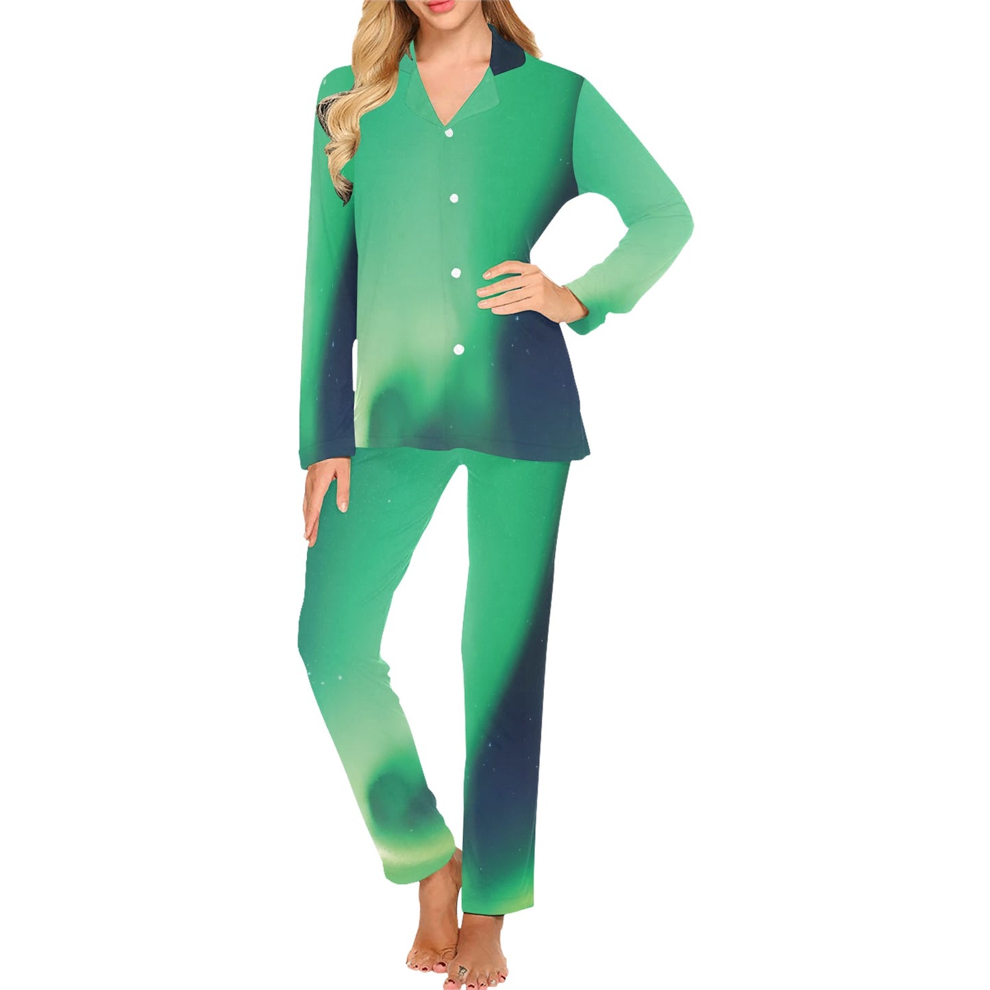 Aurora Borealis Pattern Print Design 04 Women's Long Pajama Set