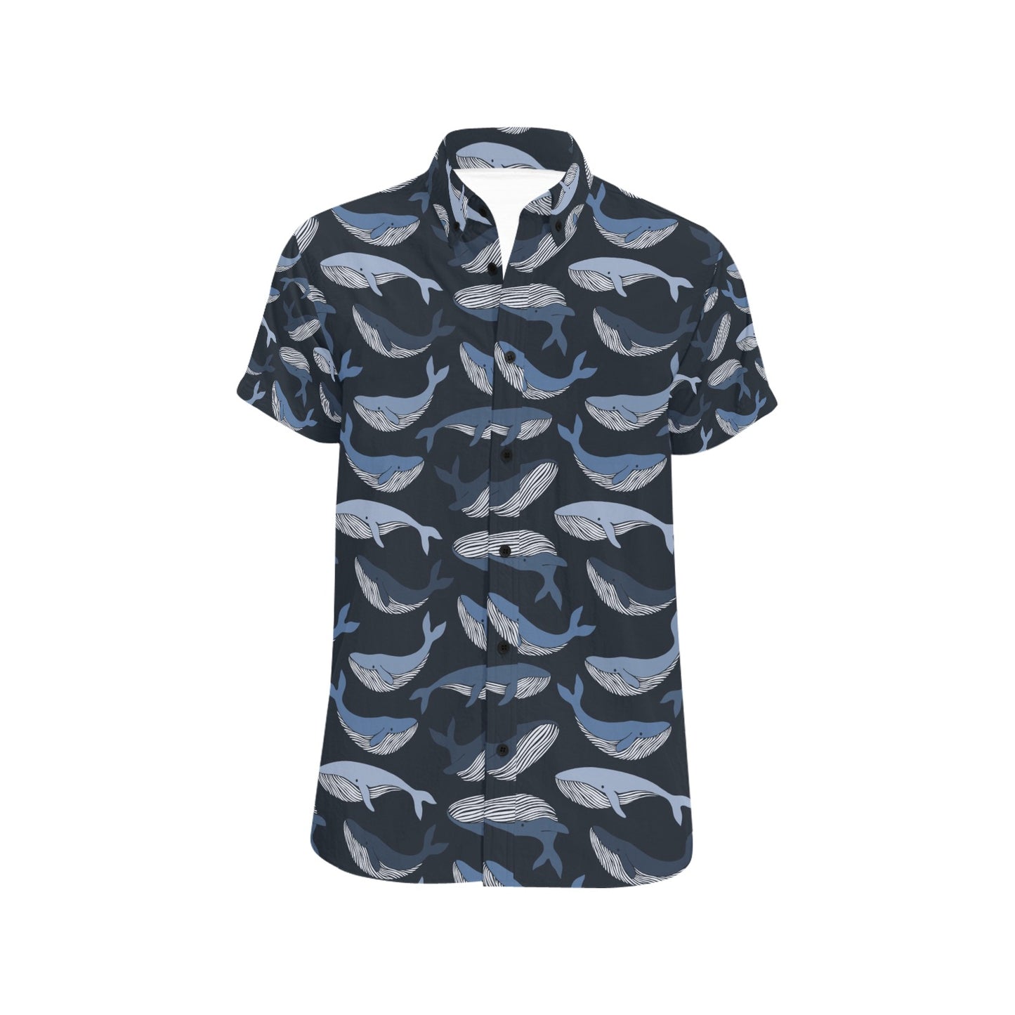 Whale Print Design LKS301 Men Short Sleeve Button Up Shirt