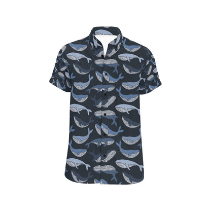 Whale Print Design LKS301 Men Short Sleeve Button Up Shirt