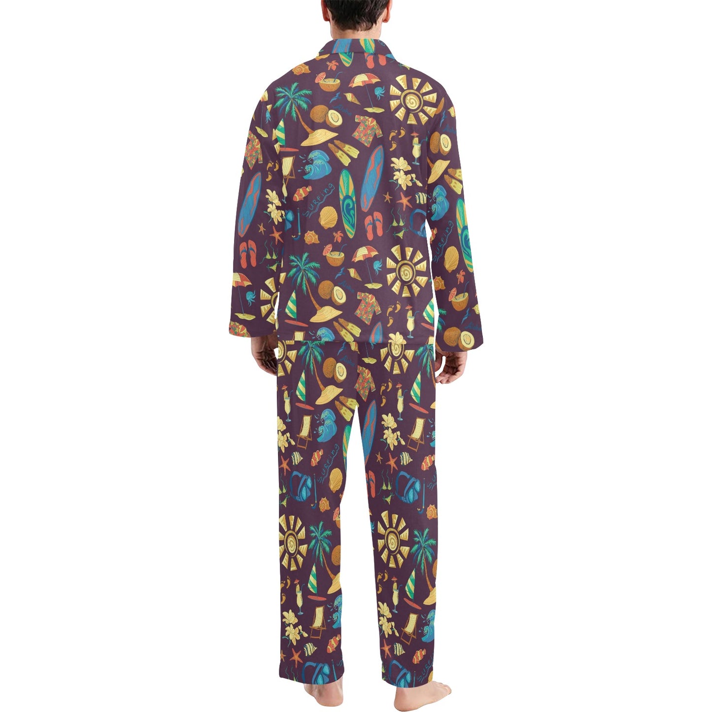 Aloha Hawaii Pattern Print Design 01 Men's Long Pajama Set