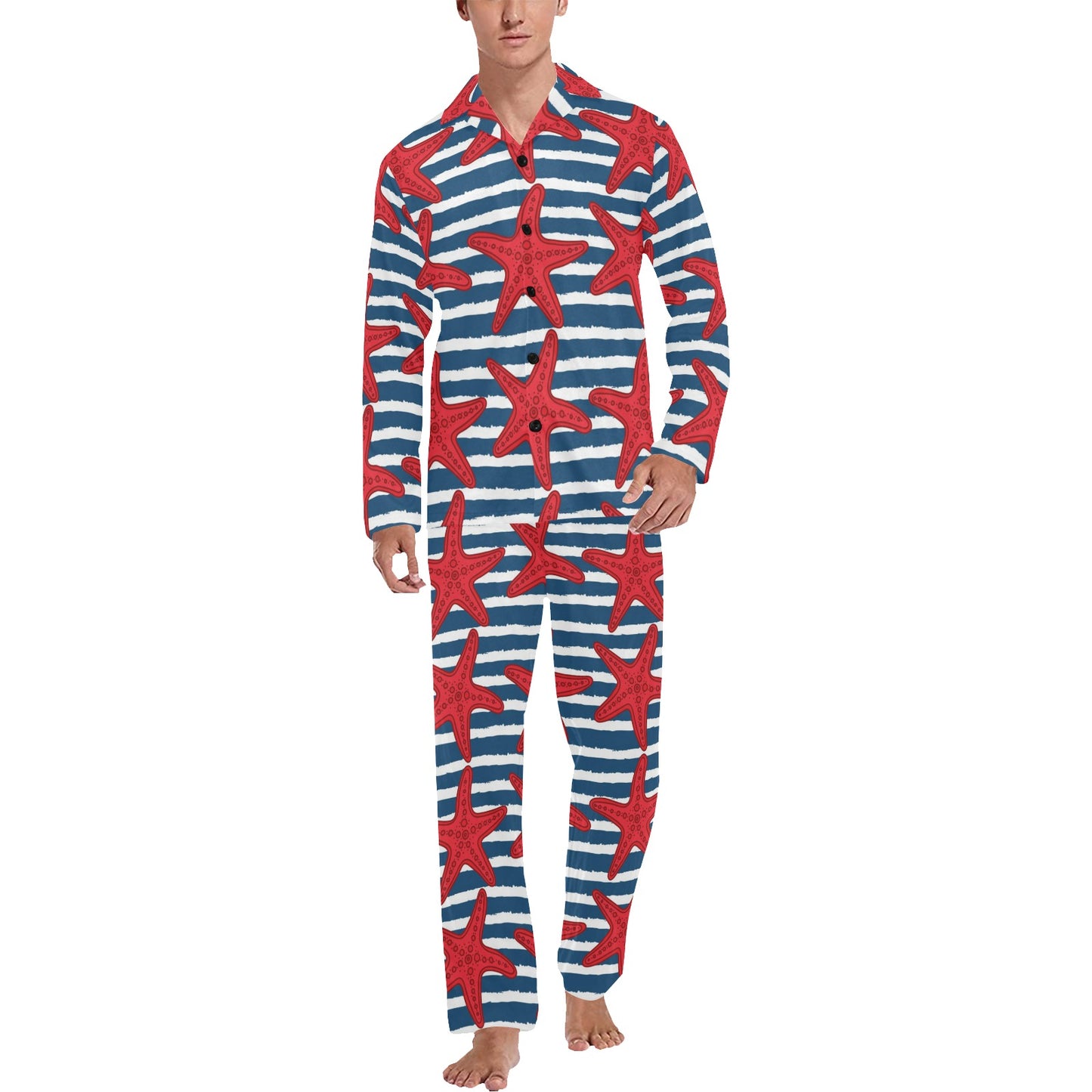Starfish Red Pattern Print Design 02 Men's Long Pajama Set