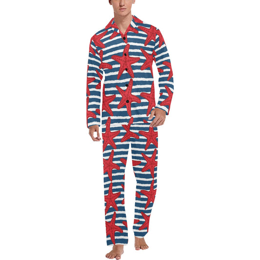 Starfish Red Pattern Print Design 02 Men's Long Pajama Set