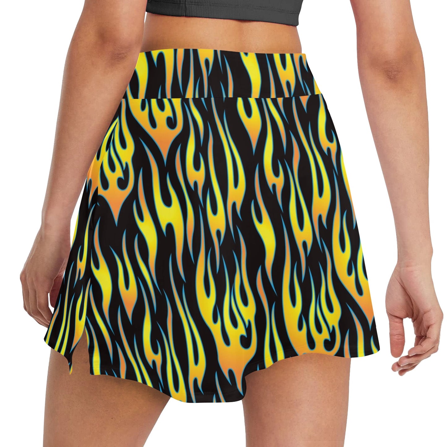 Flame Fire Yellow Pattern 17" Golf & Pickleball Skort with Pockets