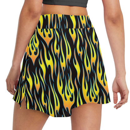 Flame Fire Yellow Pattern 17" Golf & Pickleball Skort with Pockets