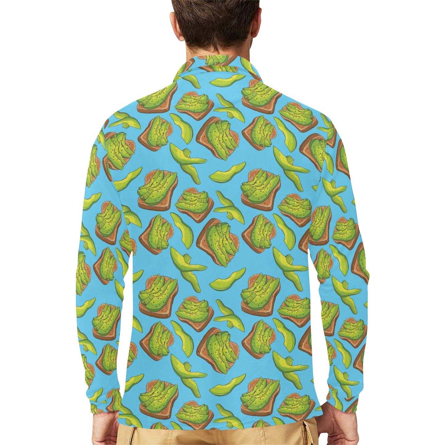 Sandwich Avocado Print Design LKS306 Long Sleeve Polo Shirt For Men's