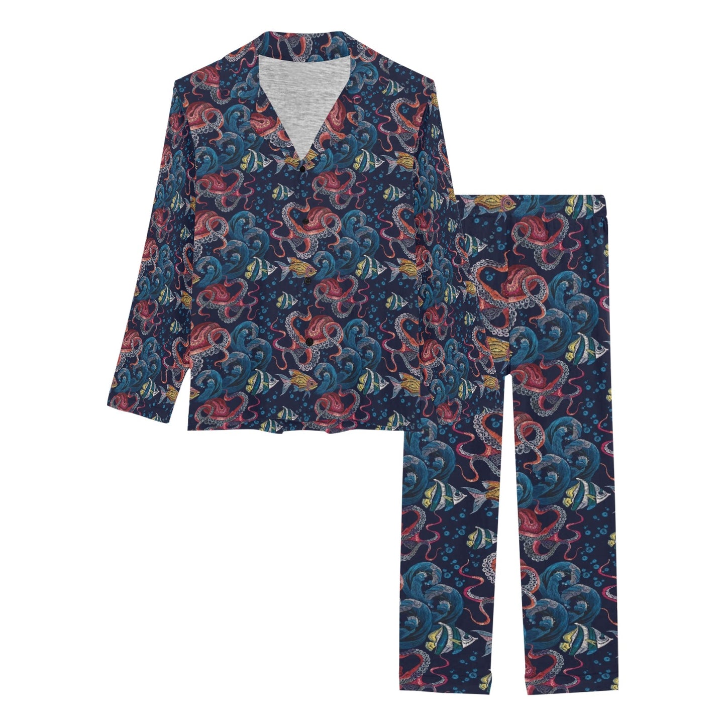 Underwater Giant Squid Print Design LKS302 Women's Long Pajama Set