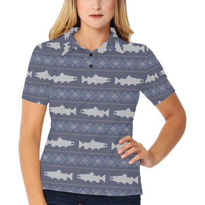 Salmon Fish Knit Style Print Design LKS304 Women's Polo Shirt