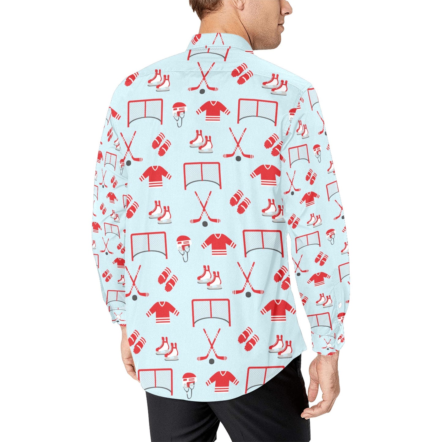 Hockey Red Equipment Print Design LKS305 Men's Long Sleeve Dress Shirt