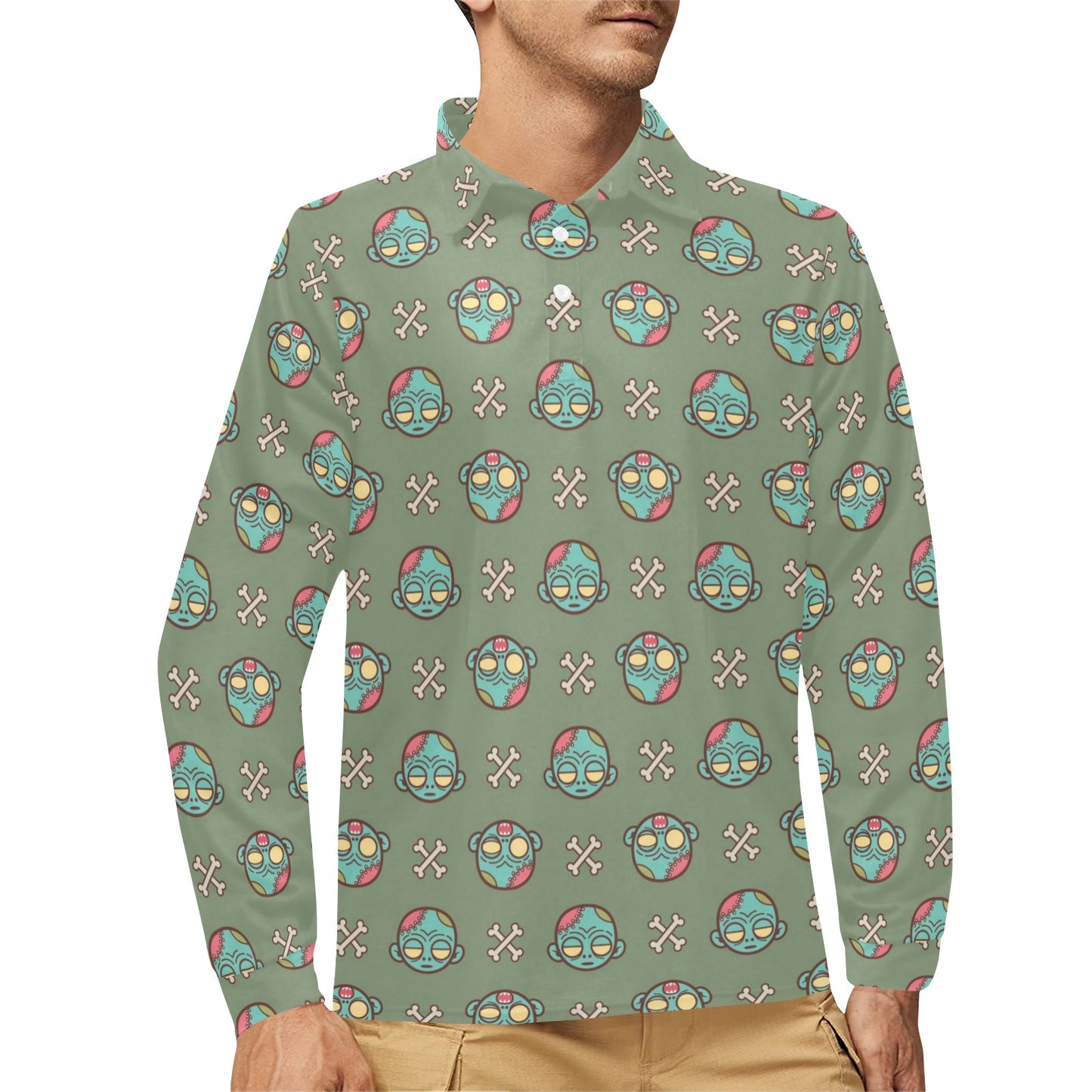 Zombie Print Design LKS301 Long Sleeve Polo Shirt For Men's