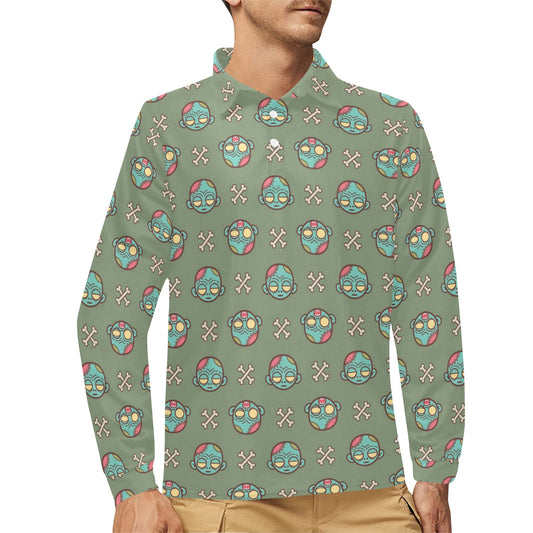 Zombie Print Design LKS301 Long Sleeve Polo Shirt For Men's