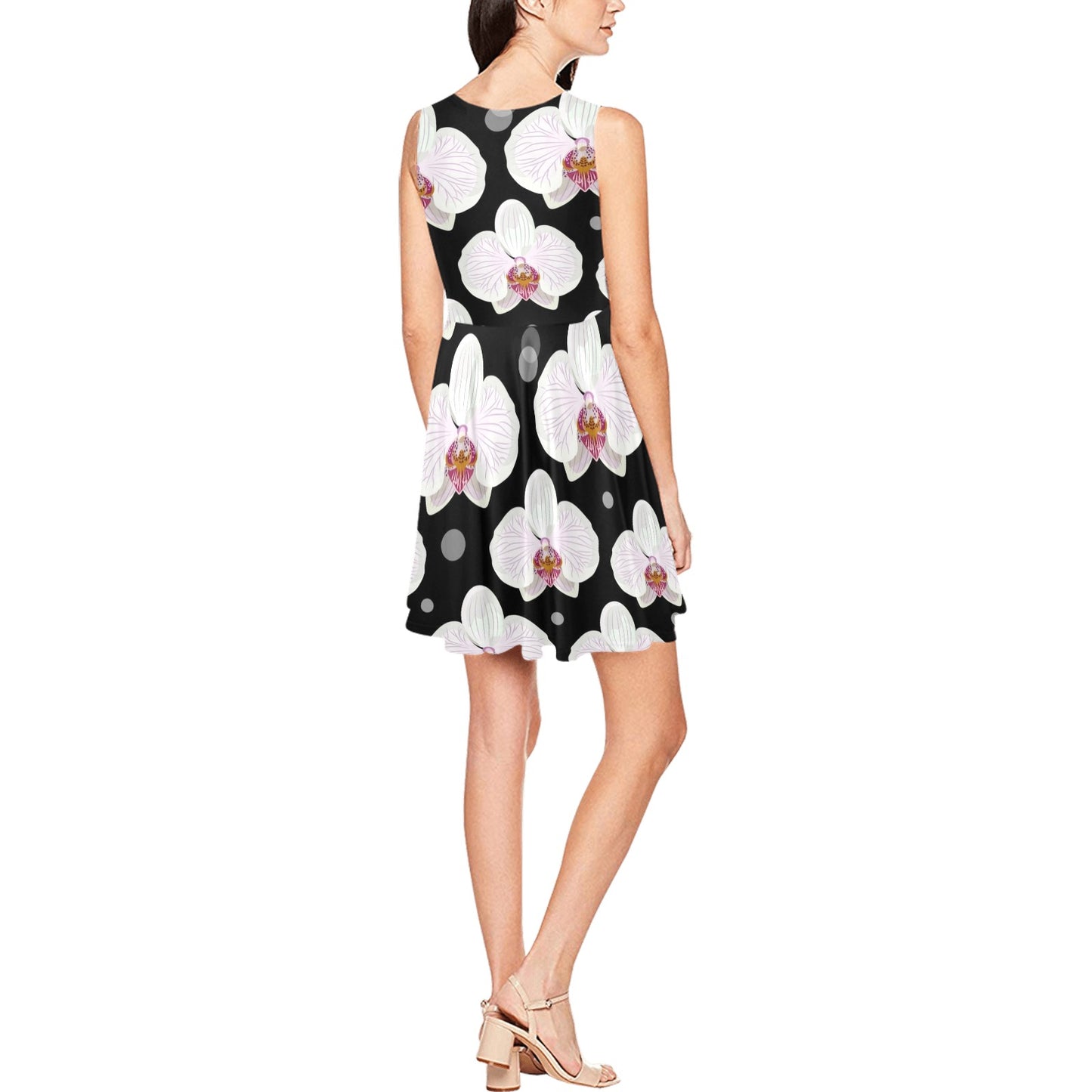 Orchid White Pattern Print Design OR09 Sleeveless Dress