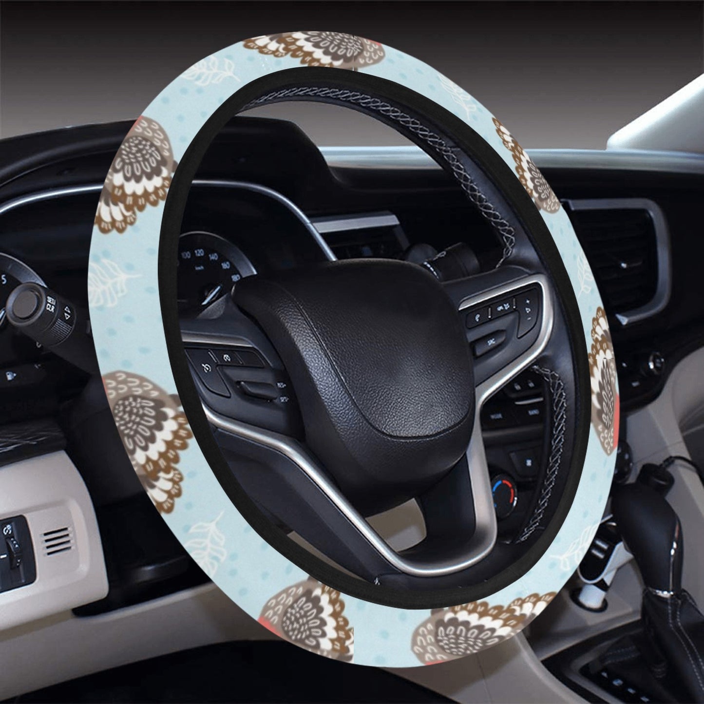 Turkey Print Design LKS403 Steering Wheel Cover with Elastic Edge