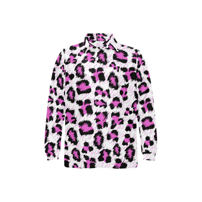 Leopard Pink Skin Print Long Sleeve Polo Shirt For Men's