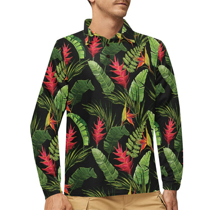 Bird Of Paradise Pattern Print Design BOP010 Long Sleeve Polo Shirt For Men's
