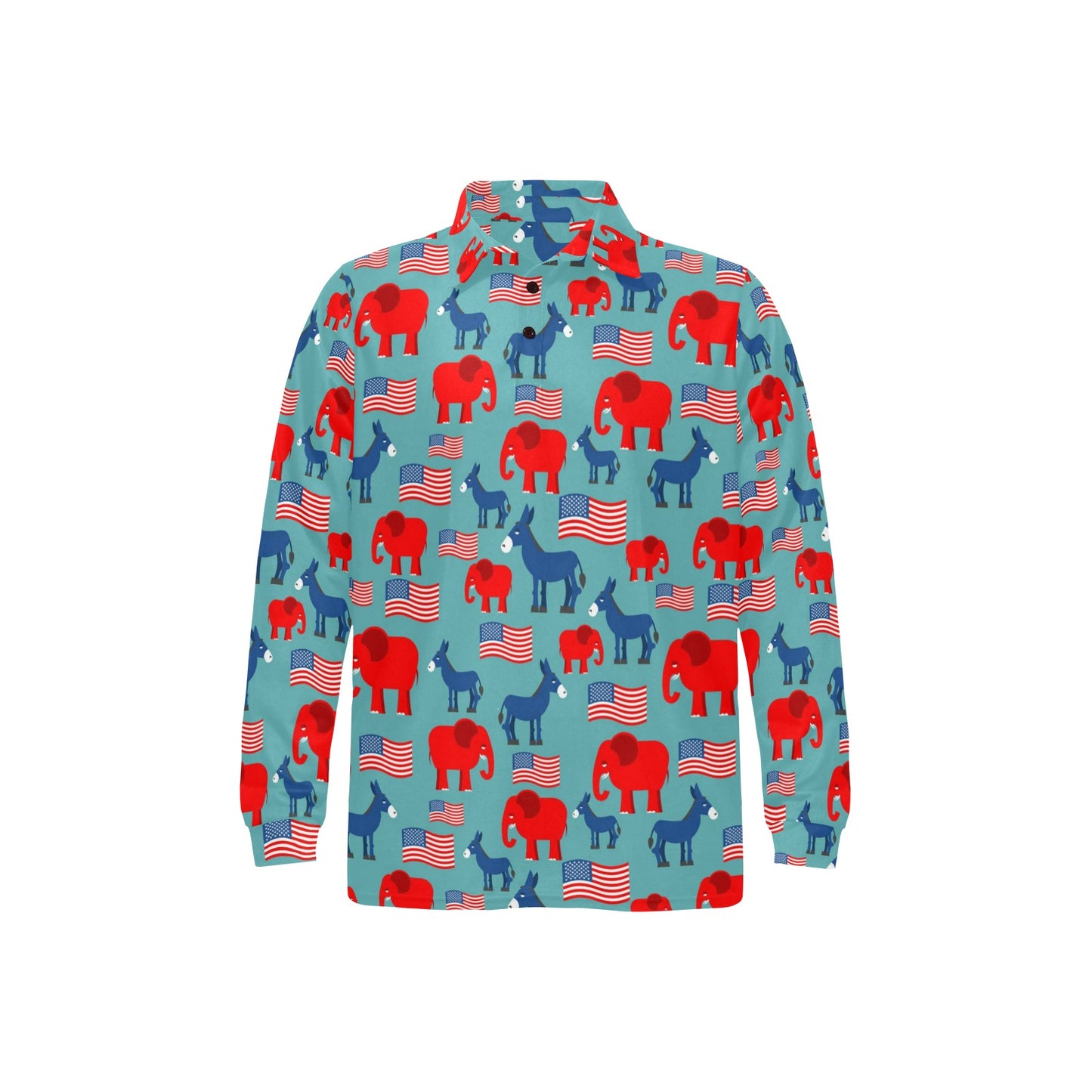 Donkey Red Elephant Pattern Print Design 03 Long Sleeve Polo Shirt For Men's
