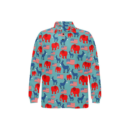 Donkey Red Elephant Pattern Print Design 03 Long Sleeve Polo Shirt For Men's