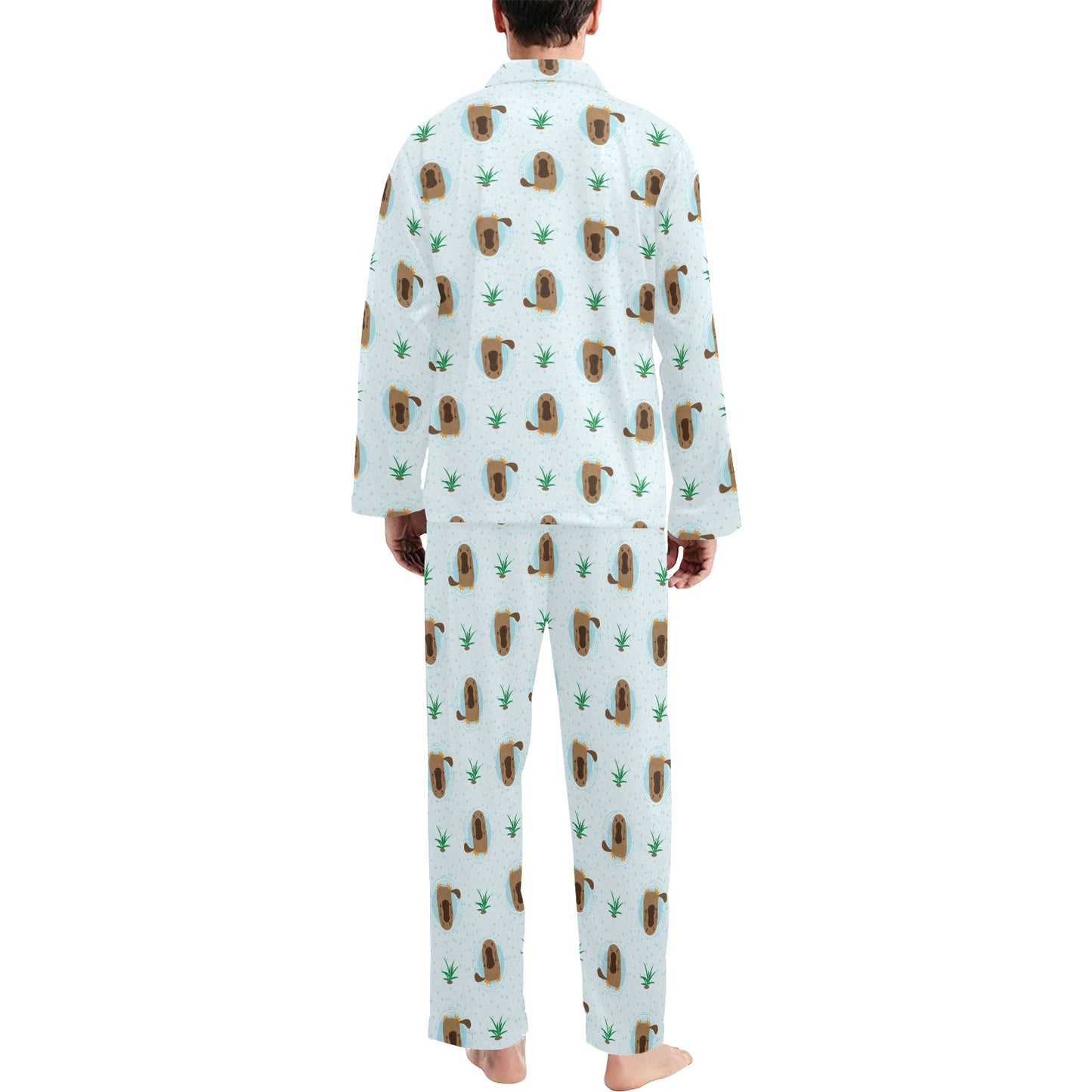 Platypus Pattern Print Design A04 Men's Long Pajama Set