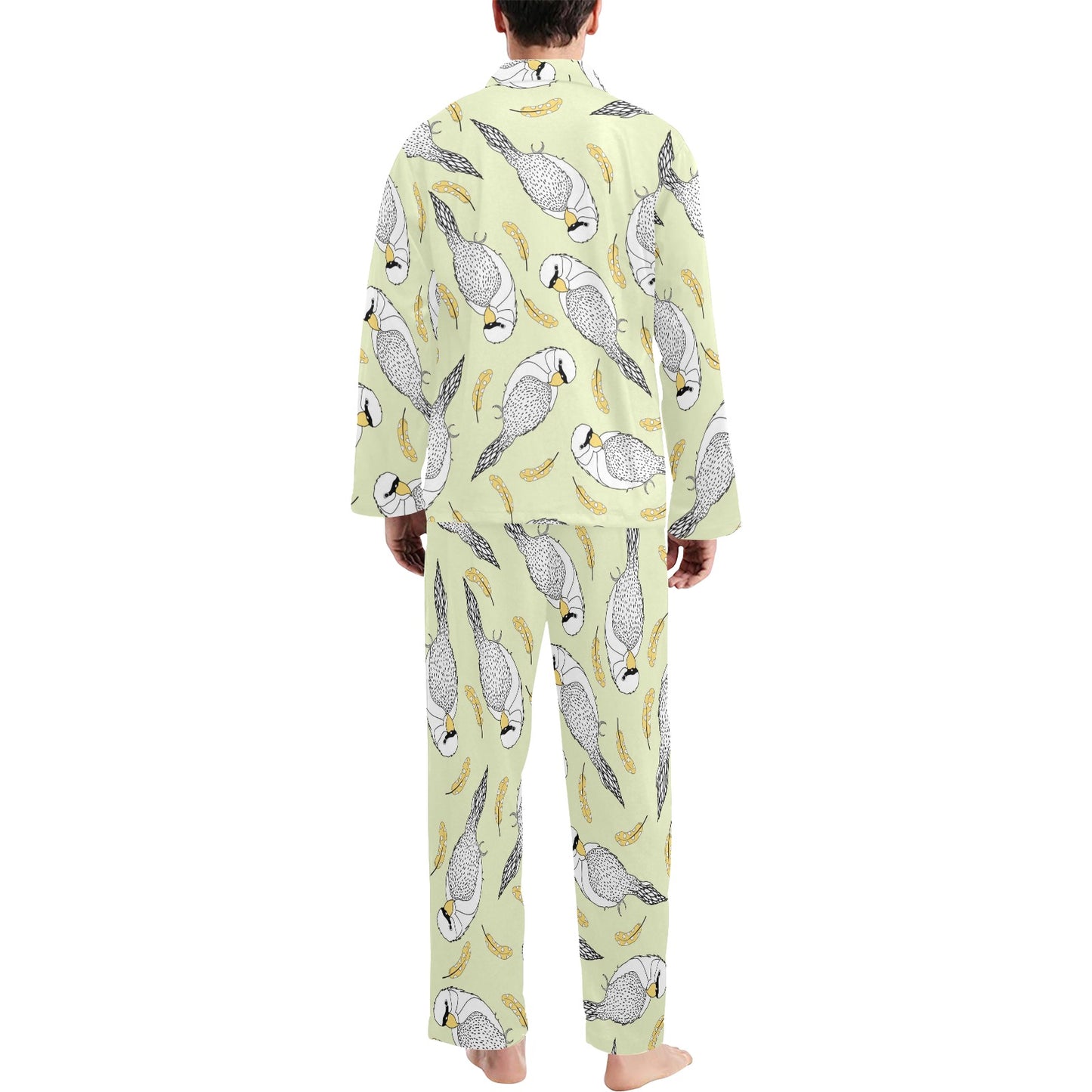 Parakeet Pattern Print Design A03 Men's Long Pajama Set
