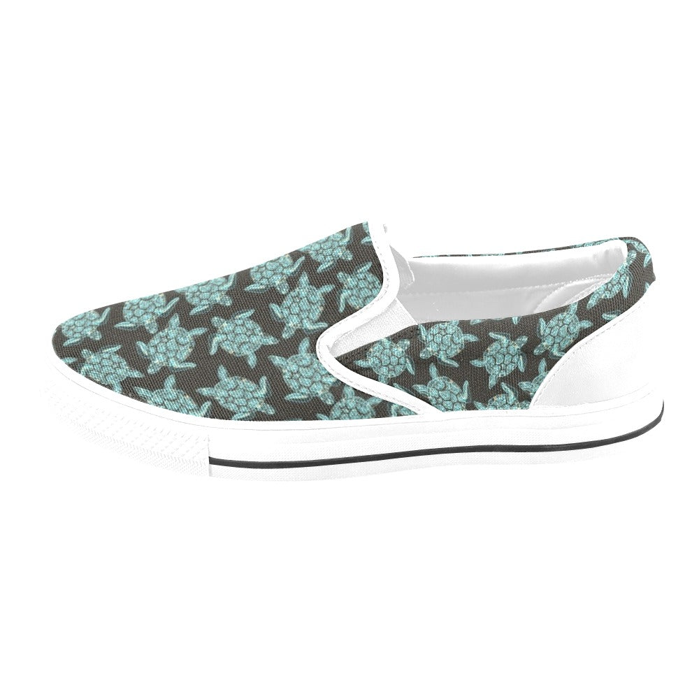 Sea Turtle Print Design LKS302 White Slip Ons Canvas Women's Shoes