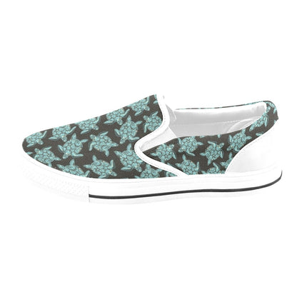 Sea Turtle Print Design LKS302 White Slip Ons Canvas Women's Shoes
