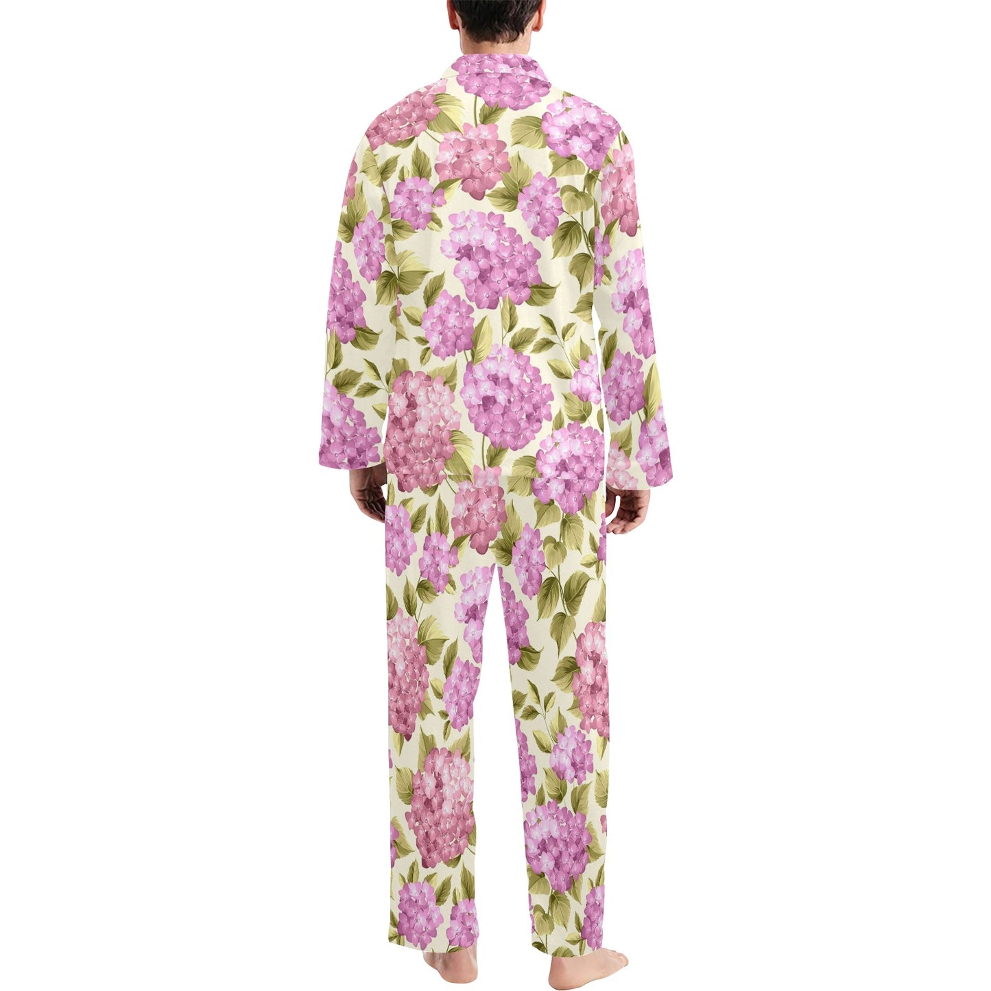 Hydrangea Pattern Print Design HD05 Men's Long Pajama Set