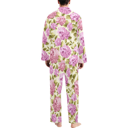 Hydrangea Pattern Print Design HD05 Men's Long Pajama Set
