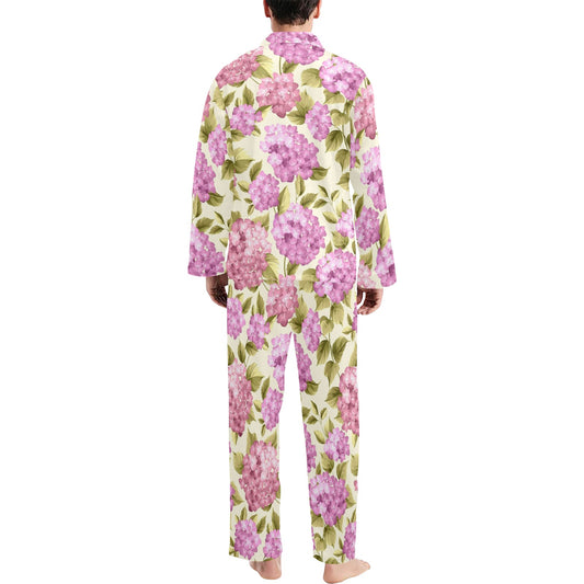 Hydrangea Pattern Print Design HD05 Men's Long Pajama Set