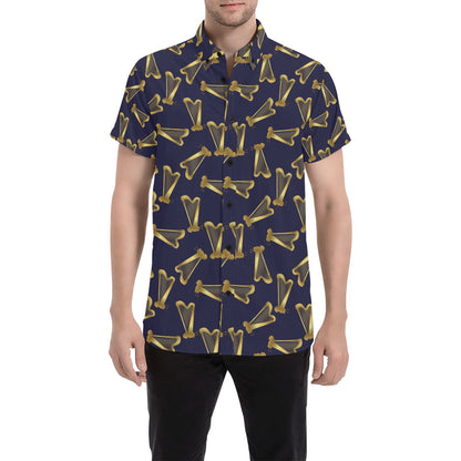 Harp Print Design LKS401 Men Short Sleeve Button Up Shirt