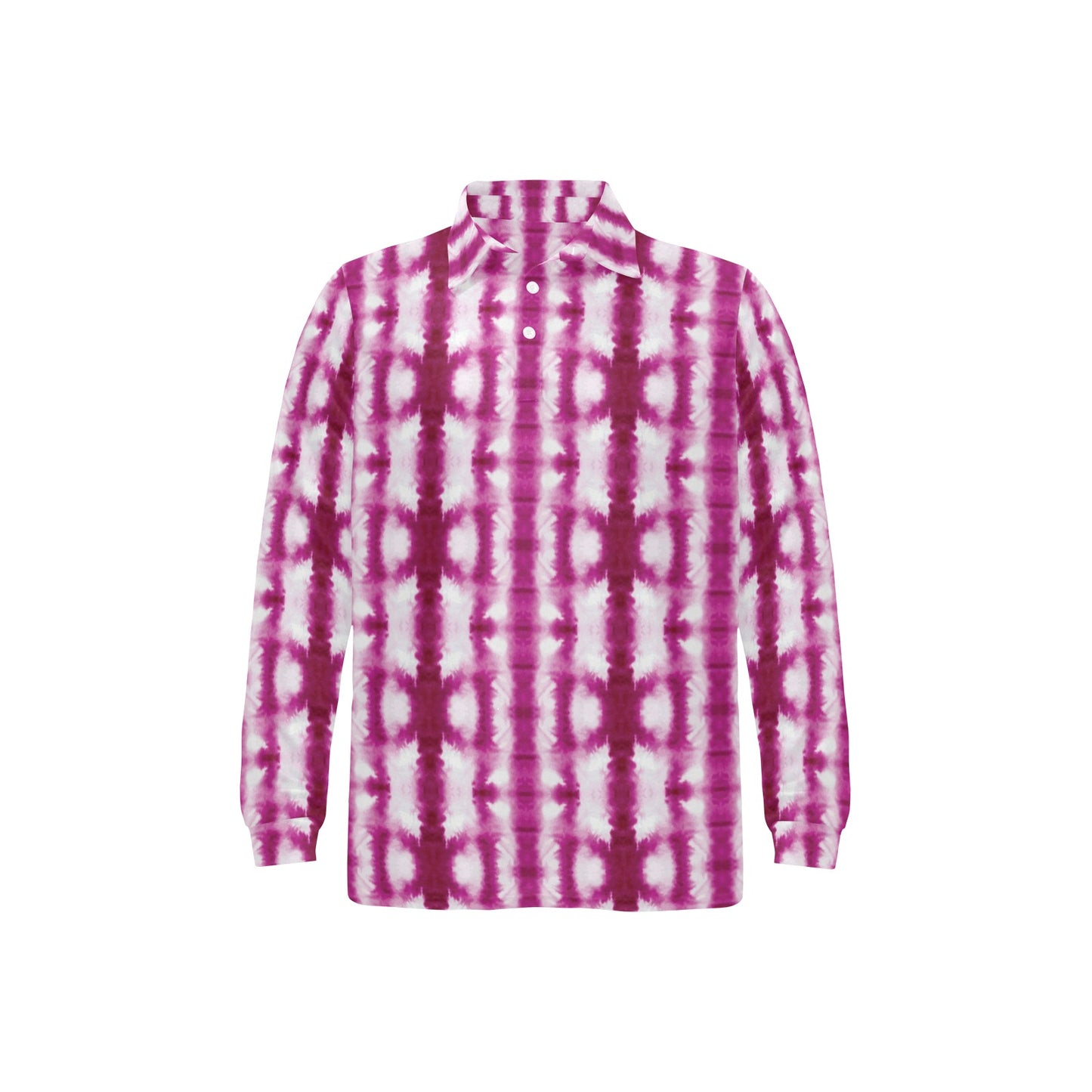 Tie Dye Dark Pink Print Design LKS303 Long Sleeve Polo Shirt For Men's