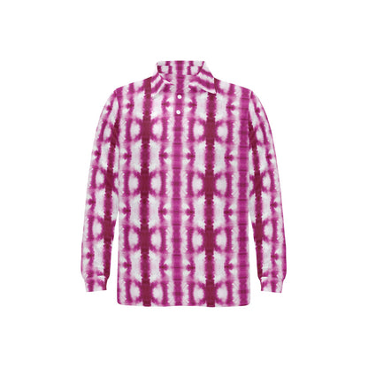 Tie Dye Dark Pink Print Design LKS303 Long Sleeve Polo Shirt For Men's