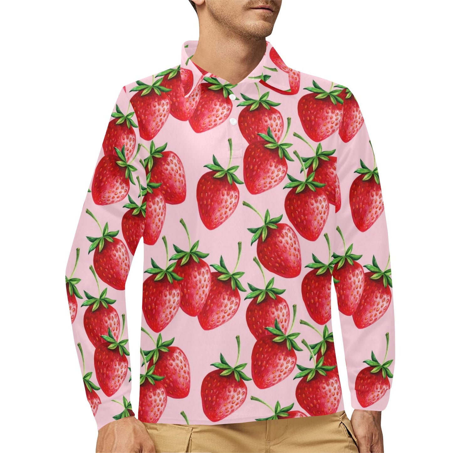 Strawberry Pattern Print Design SB03 Long Sleeve Polo Shirt For Men's