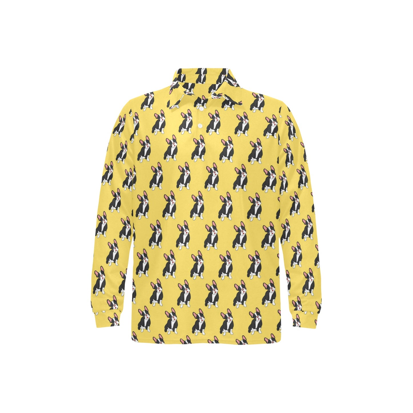 Boston Terrier Pattern Print Design 06 Long Sleeve Polo Shirt For Men's