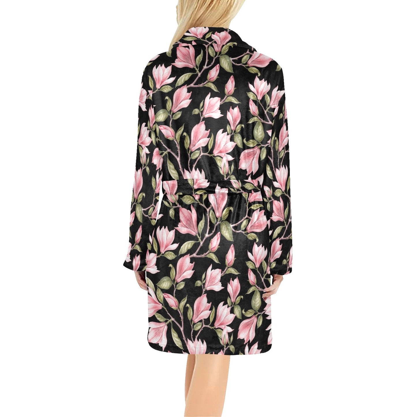 Magnolia Pattern Print Design MAG03 Women's Fleece Robe