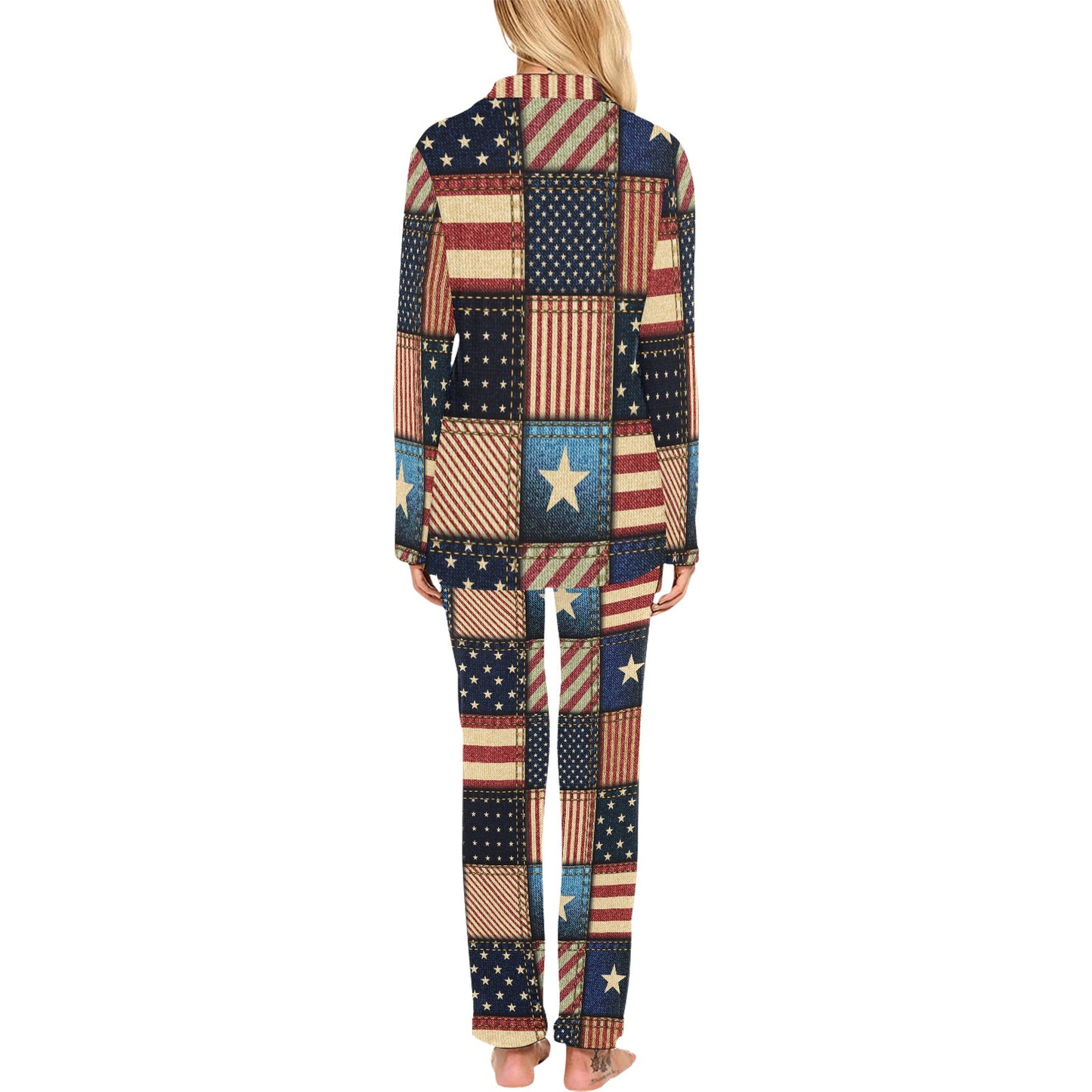 American flag Patchwork Design Women's Long Pajama Set