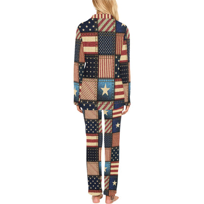 American flag Patchwork Design Women's Long Pajama Set