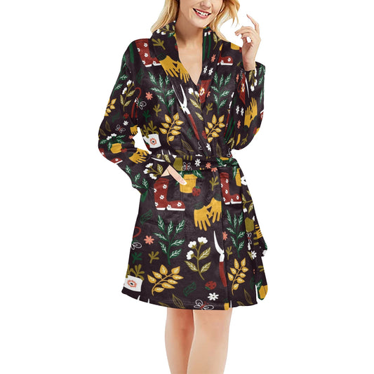 Gardening Pattern Print Design G05 Women's Fleece Robe