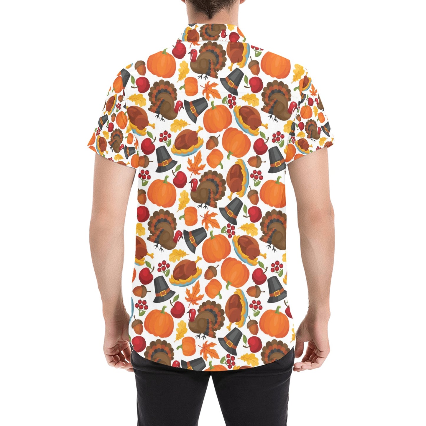 Thanksgiving Print Design LKS304 Men Short Sleeve Button Up Shirt