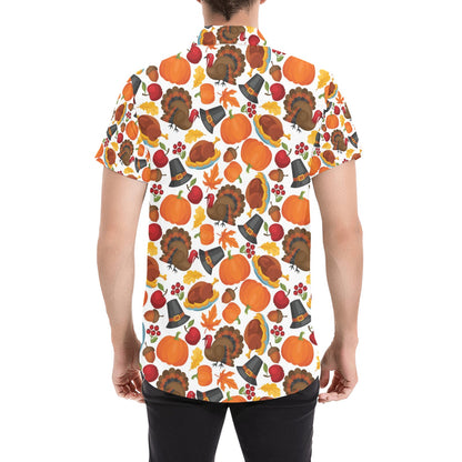 Thanksgiving Print Design LKS304 Men Short Sleeve Button Up Shirt