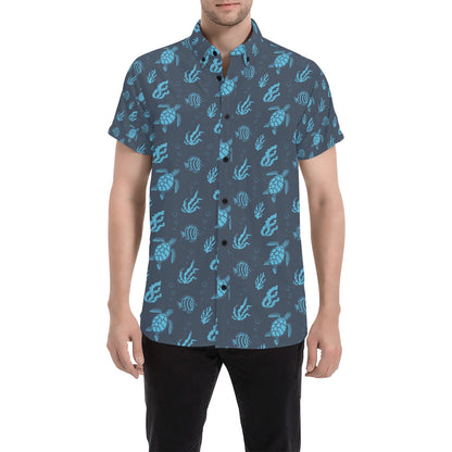 Sea Turtle Print Design LKS307 Men Short Sleeve Button Up Shirt