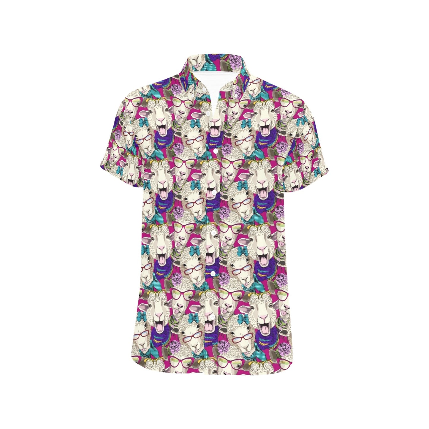 Sheep Print Design LKS403 Men Short Sleeve Button Up Shirt