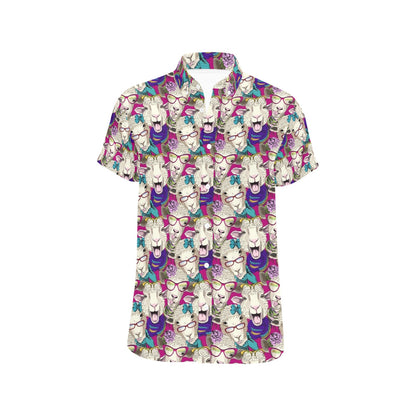 Sheep Print Design LKS403 Men Short Sleeve Button Up Shirt