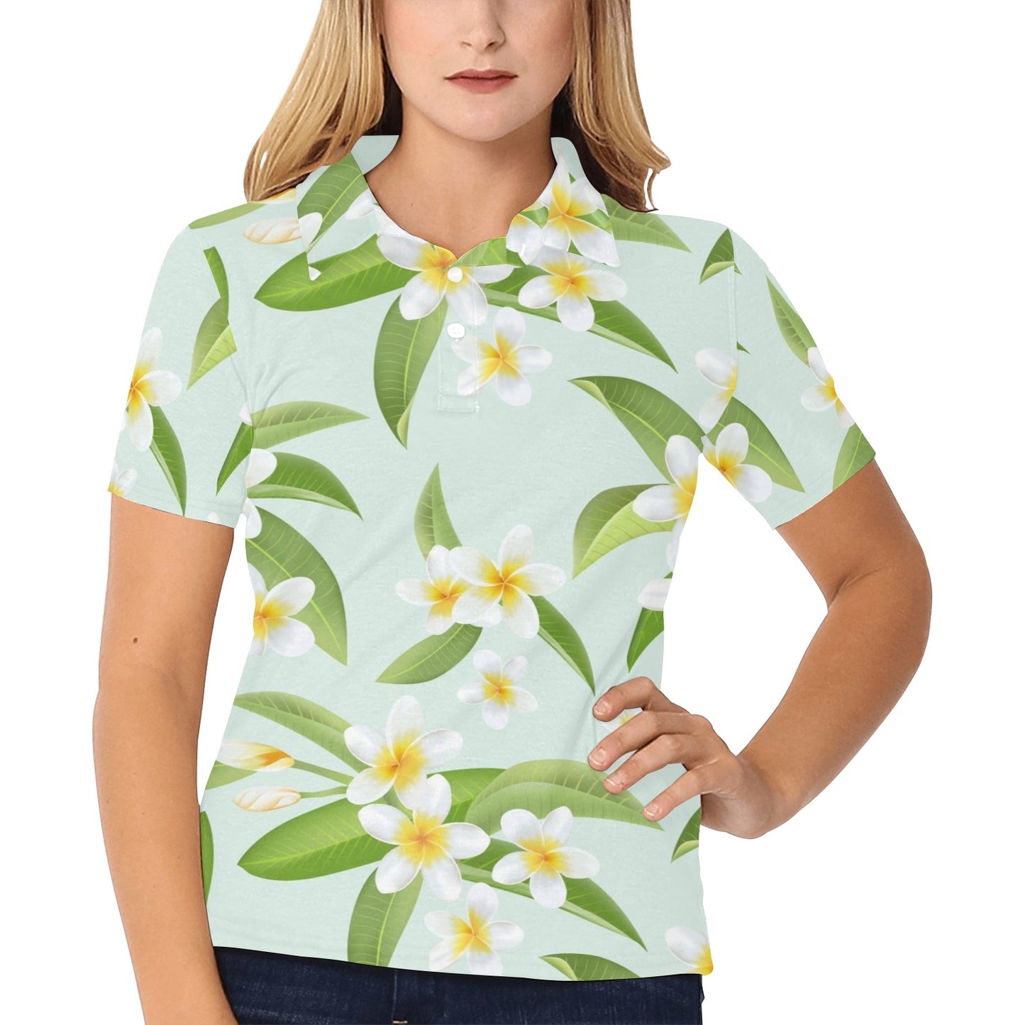 Yellow Plumeria Pattern Print Design PM024 Women's Polo Shirt