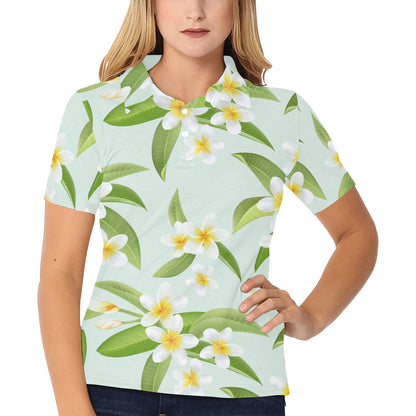 Yellow Plumeria Pattern Print Design PM024 Women's Polo Shirt