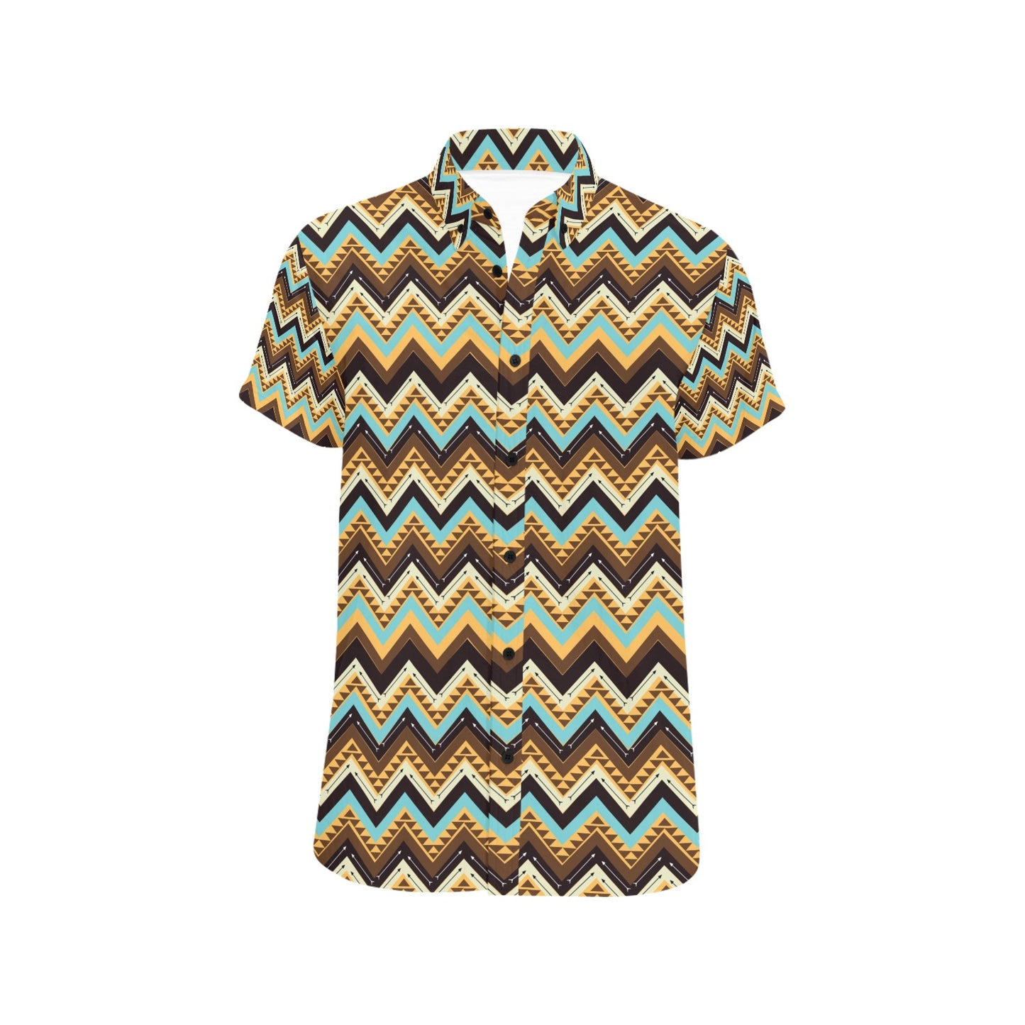 Southwest Pattern Print Design LKS301 Men Short Sleeve Button Up Shirt