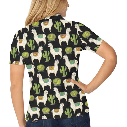 Alpaca Cactus Pattern Print Design 07 Women's Polo Shirt